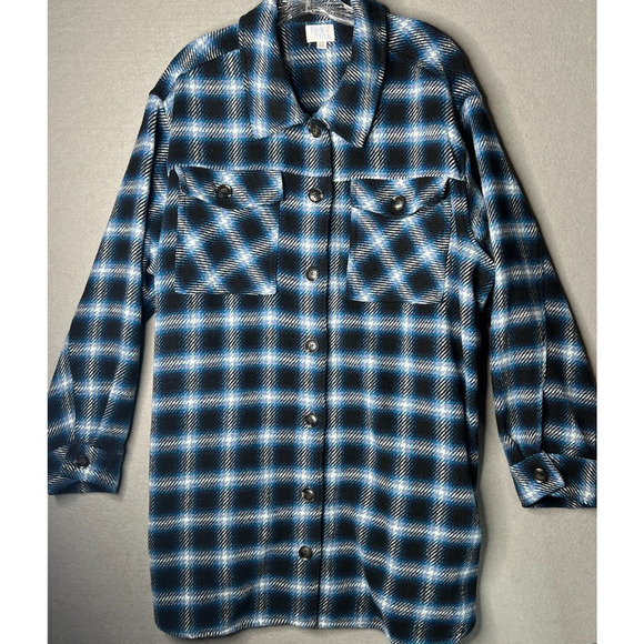 Time and Tru Tops - Time and True Jacket Shirt Women Size 3XL | 22 Shacket Blue Plaid Flannel Button